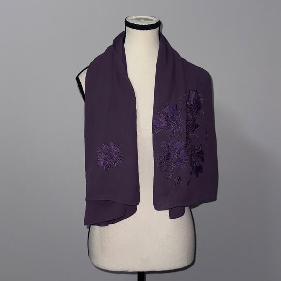Purple Embroidered Chiffon Scarf - Picture 1 of 4